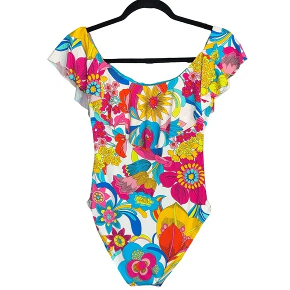TRINA TURK FONTAINE OFF THE SHOULDER RUFFLE ONE PIECE SWIMSUIT
SIZE 6 -NWT - Picture 4 of 7